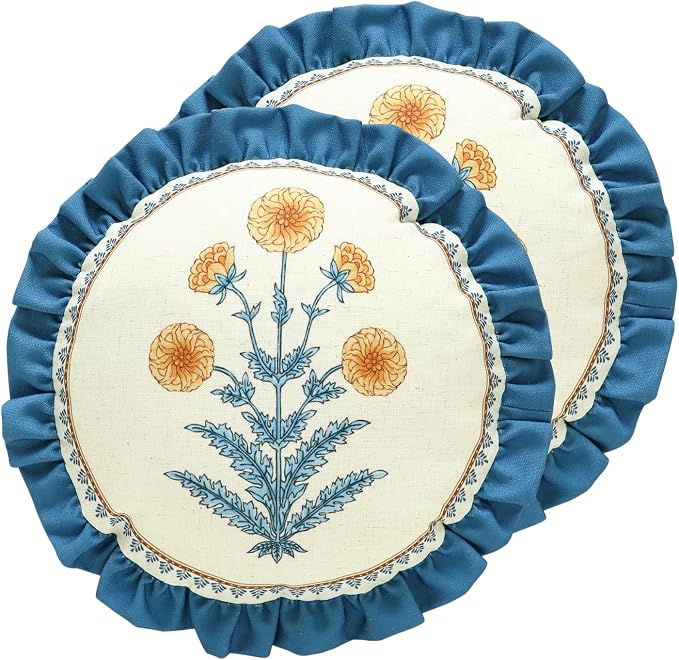 ISAENNE Linen Round Throw Pillow Cover,Set of 2,Diameter 16"-Estevan D | Designer French Elegant Pillow Cover,Concealed Zipper Design,Sofa,Bedroom,Living Room,Lounge Chairs,All Season Home Decor