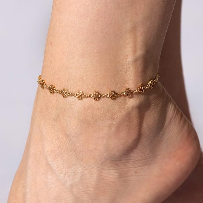 LIFETIME JEWELRY Womens Gold Anklet Good Luck Ankle Bracelet 24k Real Gold Plated