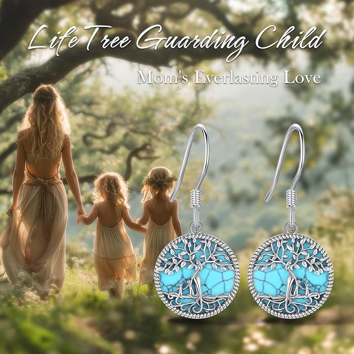 Vito 925 Sterling Silver Teardrop Earrings for Women, Moonstone Turquoise Drop Dangle Earrings Cat Snake Turtle Tree of Life Leverback Earrings Boho Jewelry Gift for Mom Wife