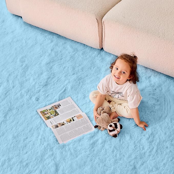 OPPODREAM 8x10 Light Blue Rugs for Bedroom, Ultra-Soft Fluffy Area Rugs for Living Room, 8 x 10 Shag Carpet for Nursery, Kids, Girl, Boy, Baby, Plush, Fuzzy, Shaggy, Cute Home Decor
