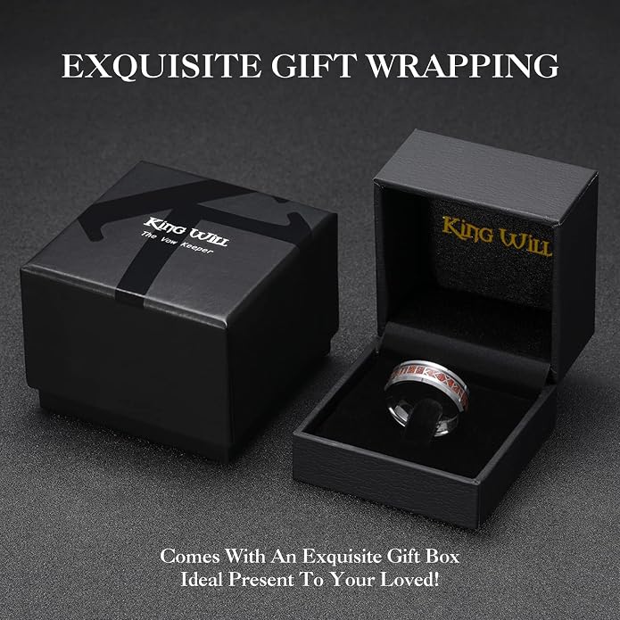 King Will Tungsten Carbide Wedding Band for Men - 8mm Black/Silver/Gold Plated with Norse Viking Rune & Hawaii Koa Wood Inlay Mens Ring, Polished Beveled Edge for Daily Wear, Comfort Fit Size 7-14
