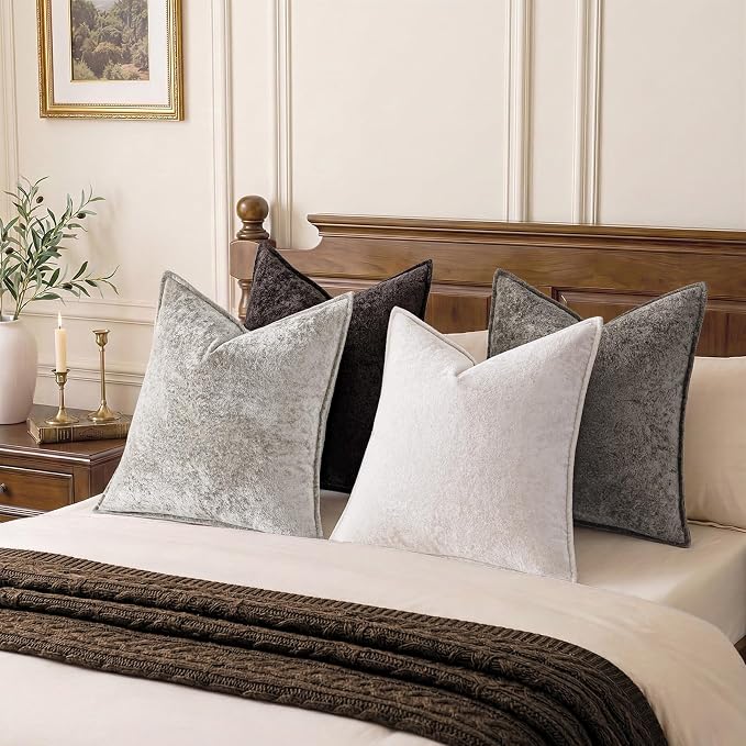 a moment Throw Pillow Covers 16X16 Inch 4 Packs,Soft Velvet Decorative Pillow Cases with 3D Ice Flower,Texture Modern Accent Cushion Covers for Sofa Couch Home Decor Urban Stone