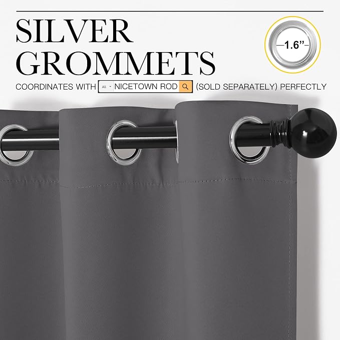 NICETOWN Bedroom Blackout Curtains Panels, 1 Pair, 55 inches by 94 Inch, Grey, Triple Weave Energy Saving Thermal Insulated Solid Grommet Blackout Draperies for Patio
