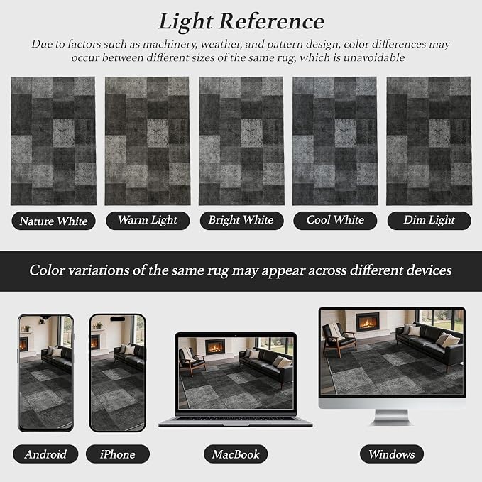 LIANLAM 2x3 Washable Entryway Rug,Non-Slip Indoor Door Mat with Vintage Boho Checkered Pattern, Stain & Water Resistant Faux Wool Low Pile for Front Door,Hall,Kitchen,Bathroom - Easy Clean(2x3,Black)