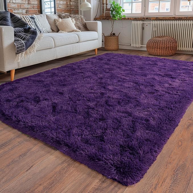 Dssimo Purple Rugs for Bedroom 4x6 Area Rugs for Living Room, | Soft Fluffy Shag Indoor Floor Carpet for Kids,Girls Boys and Teens Decorations Aesthetic for Dorm Nursery Classroom