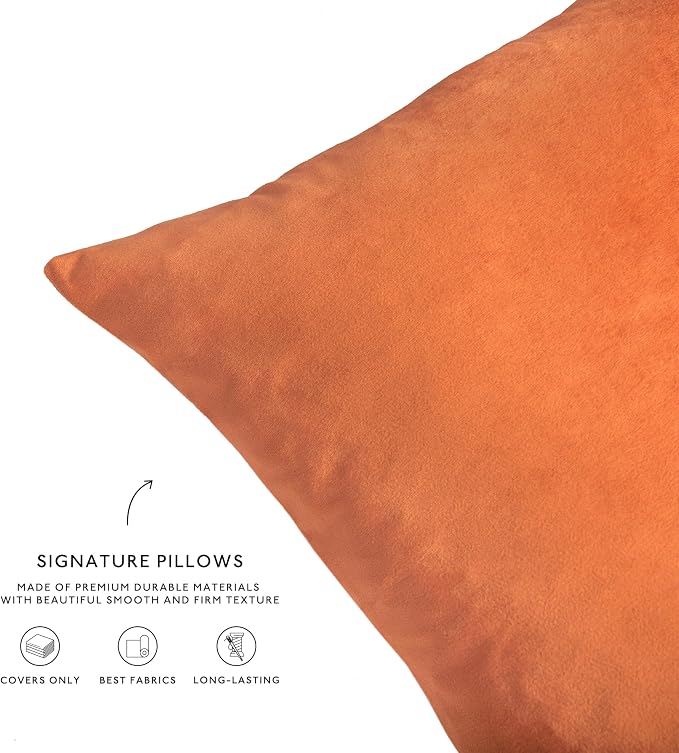 MONDAY MOOSE Decorative Throw Pillow Covers Cushion Cases, Set of 4 Soft Velvet Modern Designs, Mix and Match for Home Decor, Pillow Inserts Not Included (18x18 inch, Orange/Green)