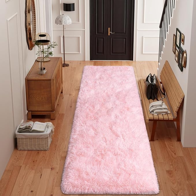 Dssimo 2x6 Pink Runner Rug for Bedroom Hallway Living Room | Soft Fluffy Shag Upgrade Non-Slip Carpet for Kids, Girls and Teens Room Decorations for Living Room Dorm Nursery Classroom