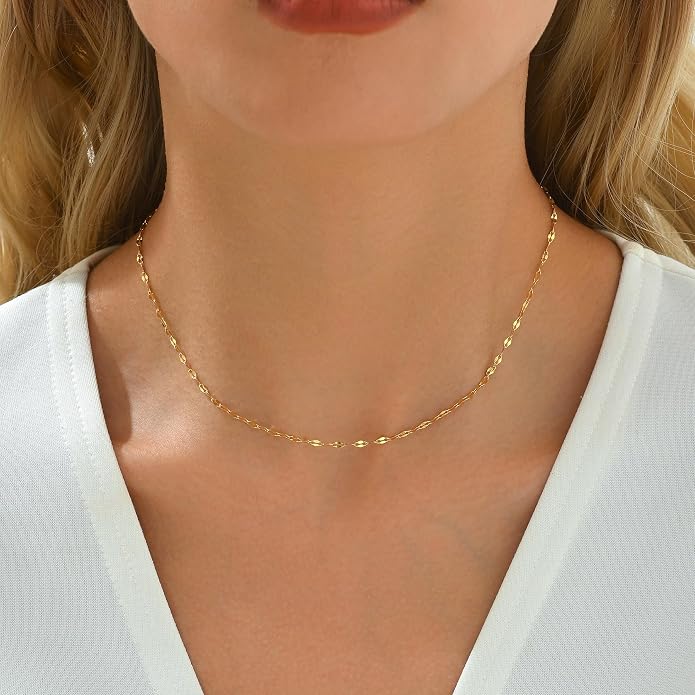 Gold Chain Necklace for Women Dainty Simple Satellite Beaded Twisted Chain Choker Necklace Everyday Jewelry Christmas Gifts