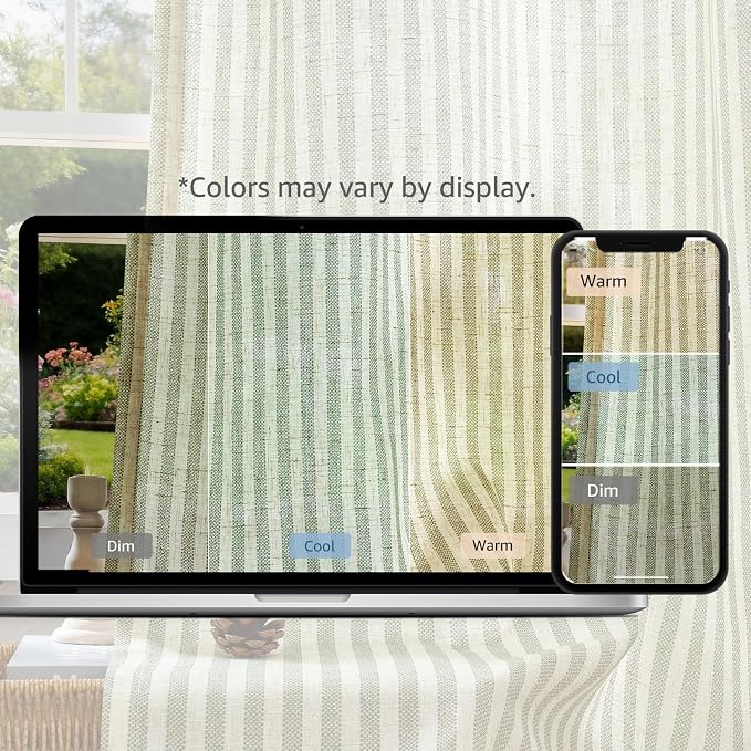jinchan Linen Curtains 84 Inch Sage Green Stripe on Beige Grommet 2 Panels | Curtains for Living Room Bedroom,Ticking Stripe Pattern,Farmhouse Cottage Core Rustic, Window Treatment,Light Filtering