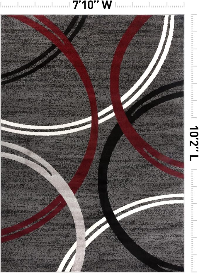 Rugshop Wavy Circles Modern Non-Shedding Area Rug Red 7'10" x 10'2"