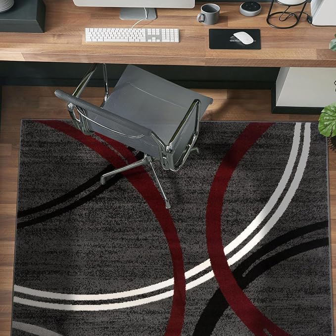 Rugshop Wavy Circles Modern Non-Shedding Living Room Area Rug Red 4' x 6'