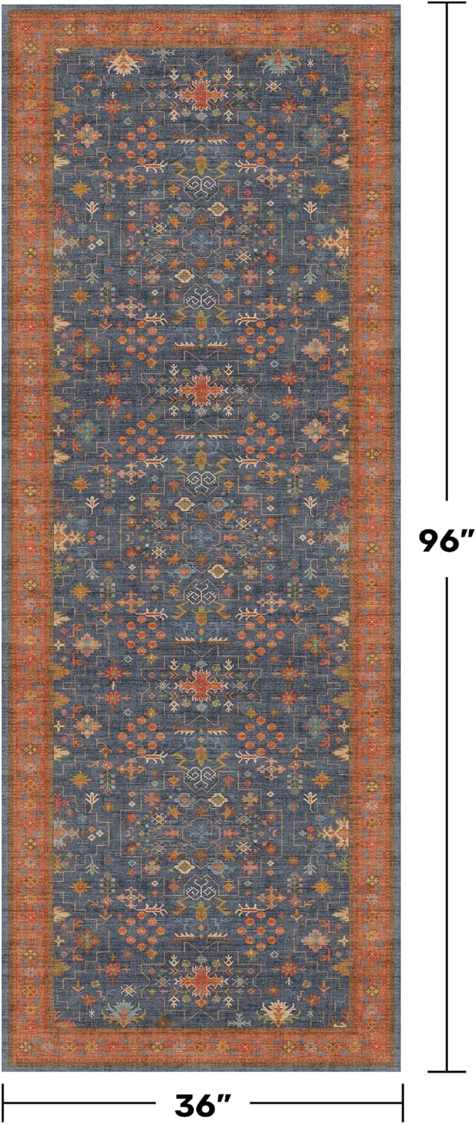 Hazo Haus Washable 3x8 Long Runner for Wide Kitchen Floor - Navy Blue 8ft Hallway Runner Rug, Pet Friendly Waterproof Non Slip with Rubber Backing, Stain Resistant Area Rug