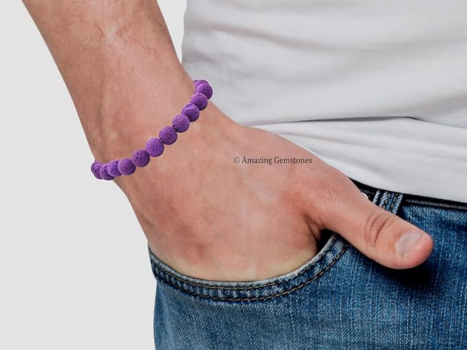 Amazing Gemstone Purple Lava Bracelet, Gifts for Men & Women - Protection Healing Crystal Bracelet - 8mm Gemstone Beaded Adjustable Bracelet, Pulseras para Hombres Mujer Stocking Stuffers