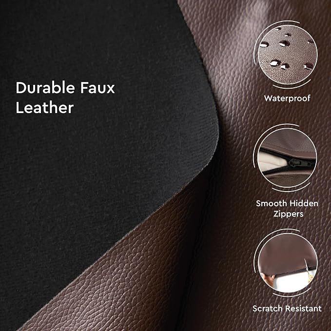 Encasa XO Faux Leather Throw Pillows Covers 18"x18" (Set of 2) | Chocolate Stitch Decorative Cushion Covers | Modern Farmhouse Pillow Cases for Outdoor, Living Room, Bedroom, Couch, Sofa