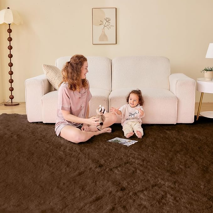 OPPODREAM 9x12 Brown Rugs for Bedroom, Ultra-Soft Fluffy Area Rugs for Living Room, 9 x 12 Shag Carpet for Nursery, Kids, Girl, Boy, Baby, Plush, Fuzzy, Shaggy, Cute Home Decor