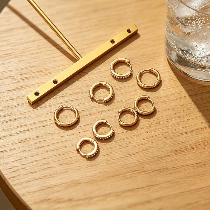 Stainless Steel Stud Earrings Set for Women Hypoallergenic Flat Back Cartilage Earrings Screw Back Huggie Hoop Earrings Multiple Piercing Cubic Zirconia Helix Tragus Jewelry