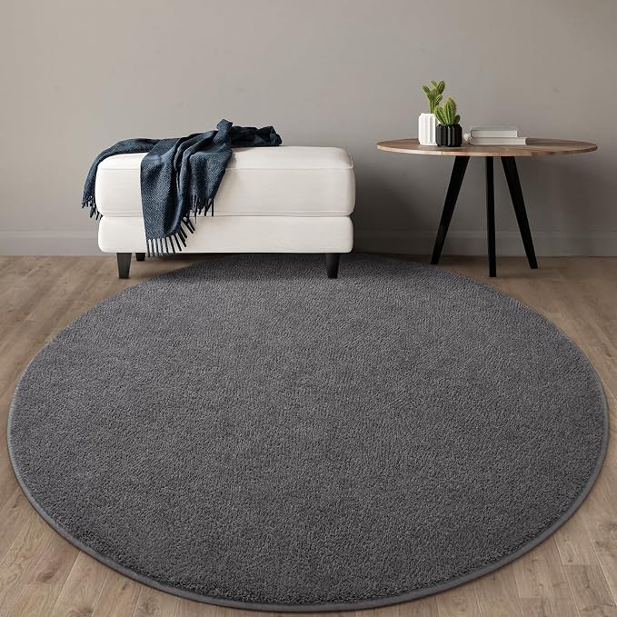 Gifeas Ultra Soft Round Area Rugs for Living Room Bedroom, 6x6 Feet Dark Grey Thickened Memory Foam Modern Indoor Circle Carpets, Non-Slip Comfy Circular Rug for Boys Girls Nursery Room Home Decor