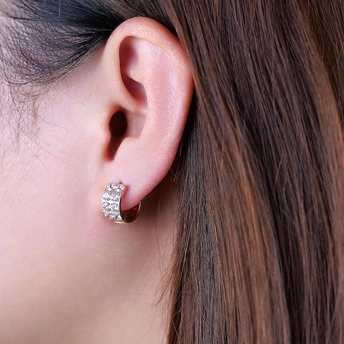 Limerencia G23 Pure Titanium Hypoallergenic Chunky Wide Hoop Earrings |Cubic Zirconia Earrings | for Women Pave 5A grade CZ Sparkly for Sensitive Ears