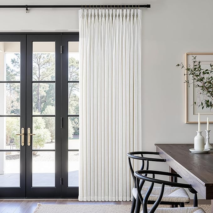 80 Inch Extra Wide Pinch Pleated Linen Curtains 100 Inch Length for Living Room Bedroom Natural Cream Beige Privacy Drapes Light Filtering for Patio Sliding Door 100 Inches Long with Hooks Clips Rings