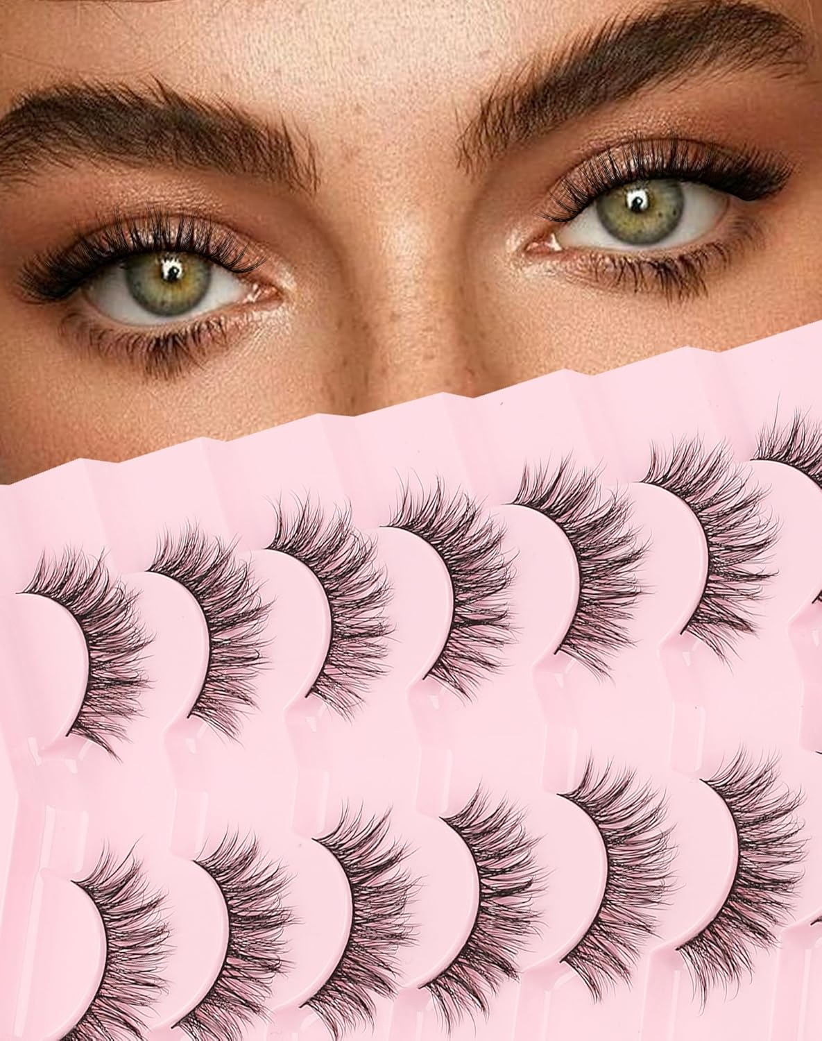 Lashes Natural Wispy Look Flared False Eyelashes Soft Strip Lash Fluffy Eyelash 7 Pairs D79