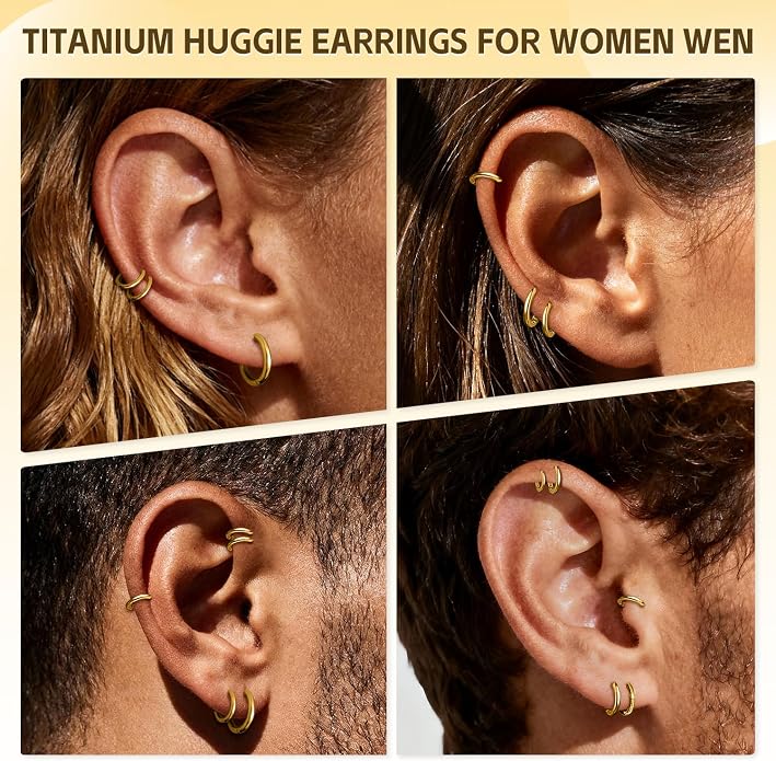 AOEDEJ G23 Titanium Black/Steel Gray/Gold Hoop Earrings 18G Small Huggie Hoop Earrings 8mm/10mm/12mm Cartilage for Sensitive Ears for Multiple Piercing Cartilage Hoop Earring Stack Jewelry