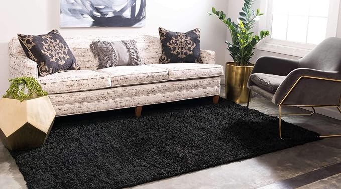 Unique Loom Solid Shag Collection Area Rug (8' x 11' Rectangle, Jet Black)