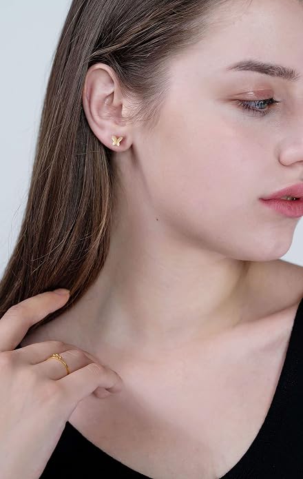 Butterfly Earrings Sterling Silver Tiny Butterfly Stud Earrings for Women Gold Minimalist Earrings Dainty Hypoallergenic Earrings for Sensitive Ears Mothers Day Gifts for Wife