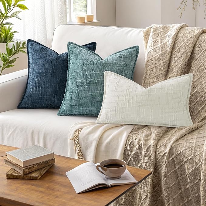 decorUhome Chenille Decorative Throw Pillow Covers 22x22 Set of 2,Navy | Soft Texture, Slubby Modern Design, Flange Edges, Cozy Accent Pillow Covers for Couch, Sofa, Bed, Living Room