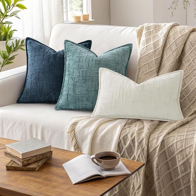 decorUhome Chenille Throw Pillow Covers 20x20 Set of 2, Soft Textured Slubby Modern Decorative Pillow Covers with Elegant Design for Couch, Sofa, Living Room, Navy Blue | Soft Texture, Slubby Modern Design, Flange Edges, Cozy Accent Pillow Covers for C...