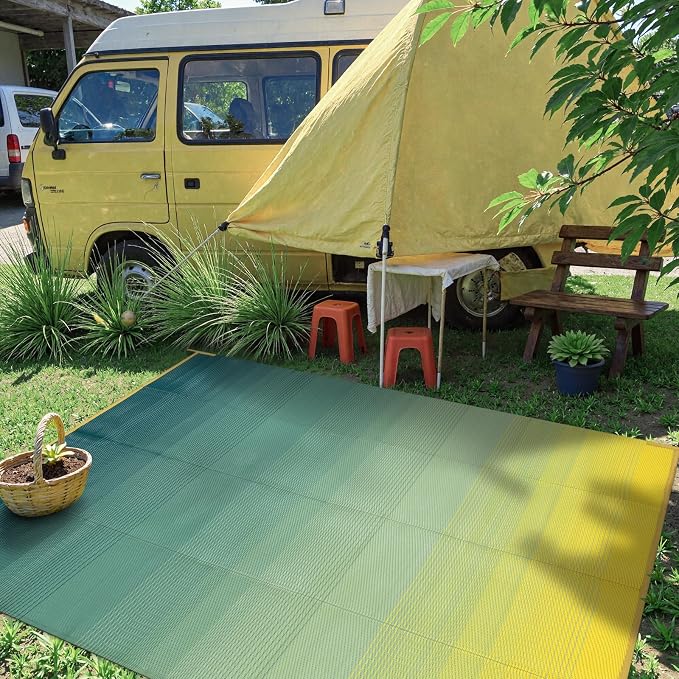 Anidaroel 8x10ft Ombre Outdoor Rug for Patios Clearance, Waterproof Camping Rug for Outside RV, Plastic Straw Outside Rugs, Large Outdoor Area Rug for Garden, Camper(Yellow&Green,8'x10')