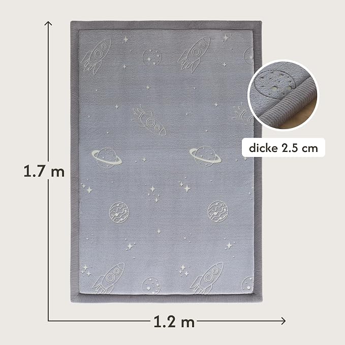 Hakuna Matte GlowCloud Baby Play Mat for Floor 47”x 67” Planets | Coral Velvet high-Density Foam Rug for Crawling & Cozy Play – Non-Slip, Water-Resistant, Easy-Care Tummy Time Mat