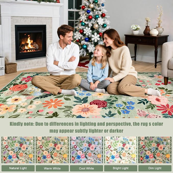 Runner Rug for Entryway: 2.6x10 Kitchen Rugs Non Slip Washable Ultra-Thin Soft Floral Carpet Indoor Floor Stain Resistant Carpets for Hallway Bedroom Kitchen Laundry Bathroom Dorm Green