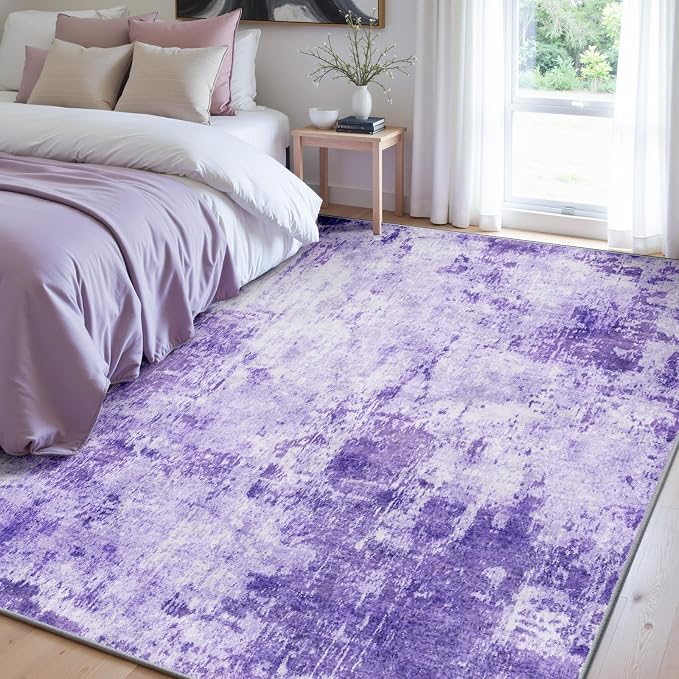 RELEANY Washable Area Rugs 6'x8' Non-Slip Modern Abstract Soft for Living Room Entryway Bedroom Kitchen, Print Pattern, Purple Gray Pink White
