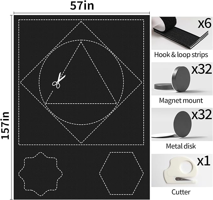 BKSAI 100% Blackout Window Cover, Portable Magnetic Black Out Curtains for Window, Black Out Shades No Drill Cuttable Blackout Blinds for Bedroom, RV, Nursery, Media Room, 158x57 inch