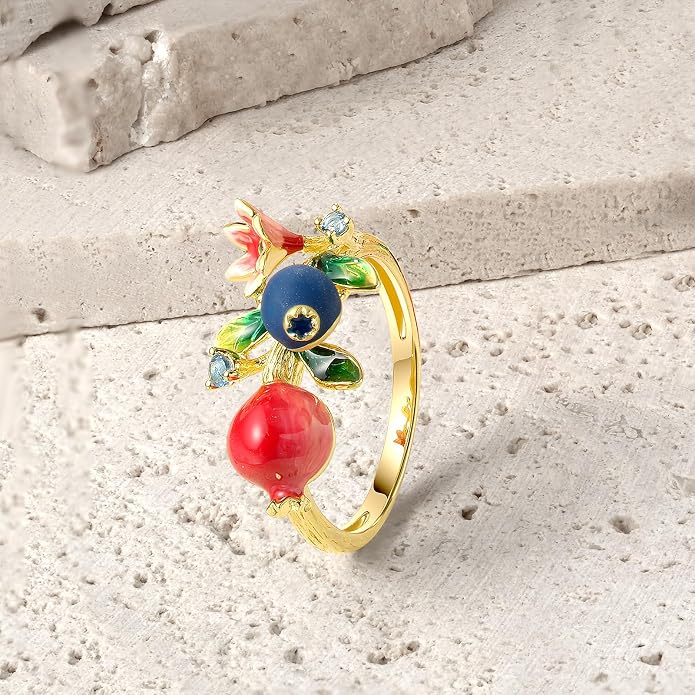 Santuzza 925 Sterling Silver Enamel Flower Ring for Women