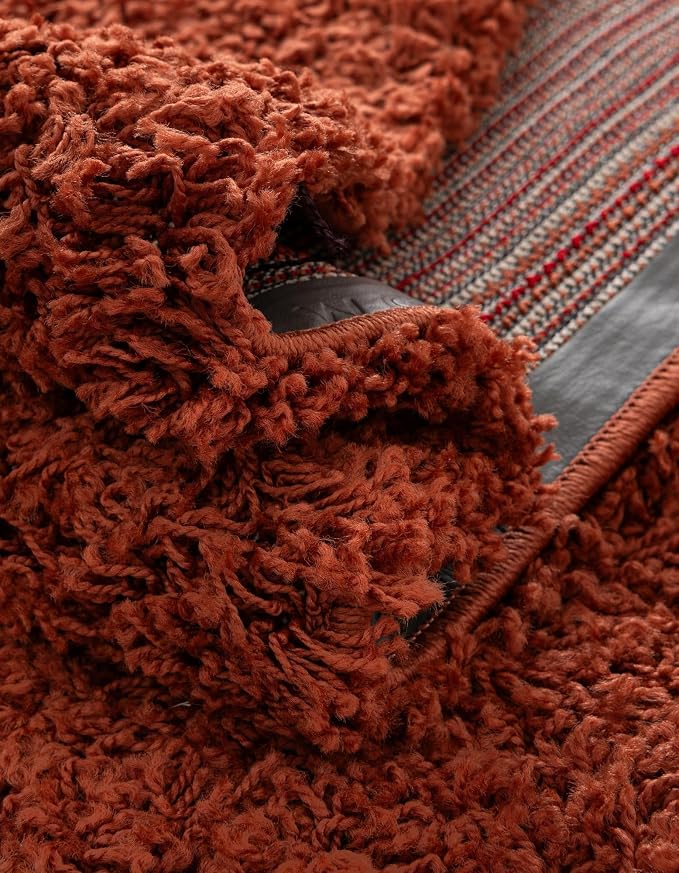 Unique Loom Solid Shag Collection Area Rug (3' 1" x 5' 3" Oval, Terracotta)