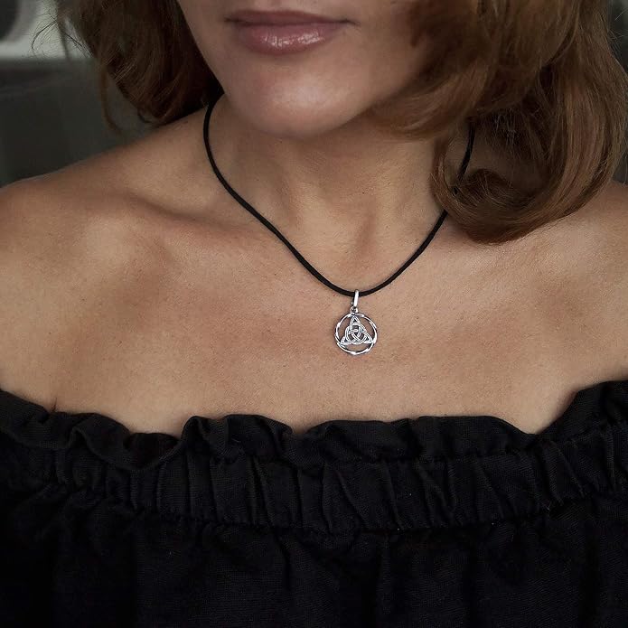 925 Sterling Silver Celtic Knot Necklace - Triquetra Necklace Trinity Knot Pendant - Protection Love Amulet - Irish Pagan Wiccan Jewelry for Women Men - Handmade
