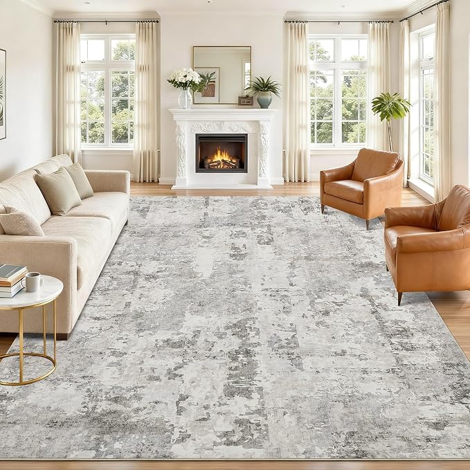 GarveeHome 8x10 Abstract Area Rugs Neutral Beige Washable Living Room Rug | Soft Low Pile Non Slip Accent Rug for Living Room, Bedroom, Dining Room, Modern Neutral Beige Indoor Carpet