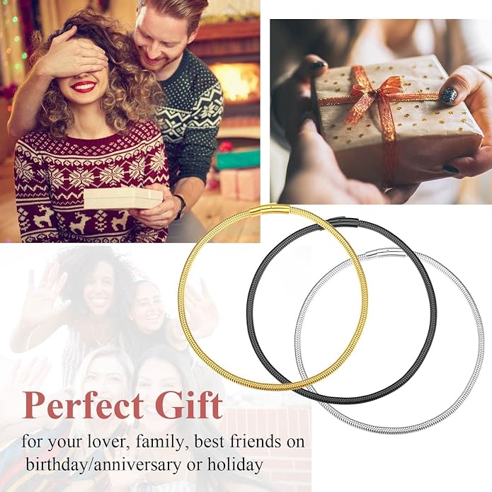 FindChic Black/14K Gold Plated Herringbone Choker Chain Necklace for Women | Waterproof Stainless Steel, Dainty Layering, Flat Snake Chain, Non-Tarnish, Hypoallergenic, Adjustable Extender, Gift Box