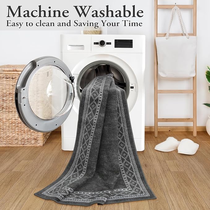 Lahome Modern Bordered Rug Runners for Hallways Non Slip, Ultra-Thin 2x6 Kitchen Runner Rugs Non Skid Washable, No Shedding Soft Hallway Runner Rug for Bedroom Entryway Laundry Room (2x6ft,Gray)