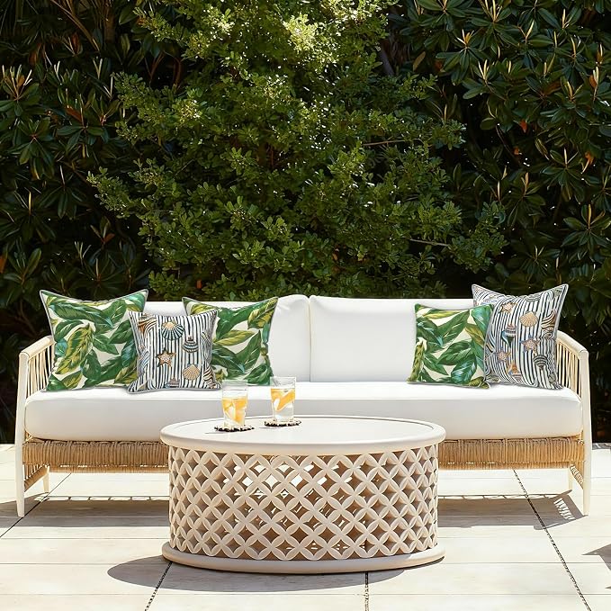 LVTXIII Outdoor Throw Pillows 18x18 Patio Waterproof Square Pillows with Piping Fade Resistant Accent Pillow for Spring Summer Garden Decoration, Set of 2, Lush Leaf Jungle