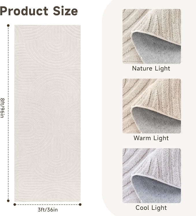 Pauwer Area Rugs for Living Room 3x8, Non Slip Washable Modern Rug, Beige | Soft Fluffy, Boho Neutral, Indoor Floor Carpet, For Bedroom Entryway Dining Room Nursery Farmhouse