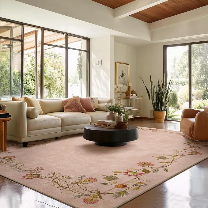 Area Rugs 9x12 Living Room: Washable Rug Stain Resistant Non Slip Low Pile Ultra Soft Faux Wool Lightweight Large Rugs for Bedroom Dining Room Under Table Rug Home Office Nursery Farmhouse Indoor