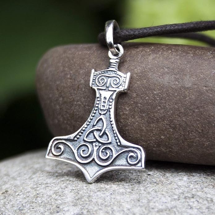925 Sterling Silver Thor's Hammer Necklace Handmade Replica - Mjolnir Pendant Necklace with Triquetra - Celtic Norse Nordic Viking Jewelry for Men Women
