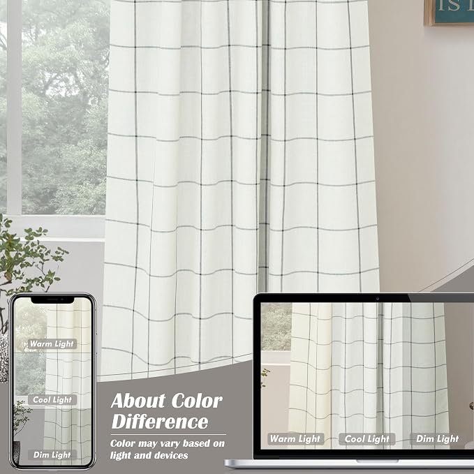 DriftAway 100% Blackout Plaid Linen Curtains 96 Inches Long 2 Panels Black | 100% Blackout, Linen Texture, Plaid Pattern, Two Layers, Rod Pocket & Back Tab, Bedroom Living Room Use, Luxury Appearance