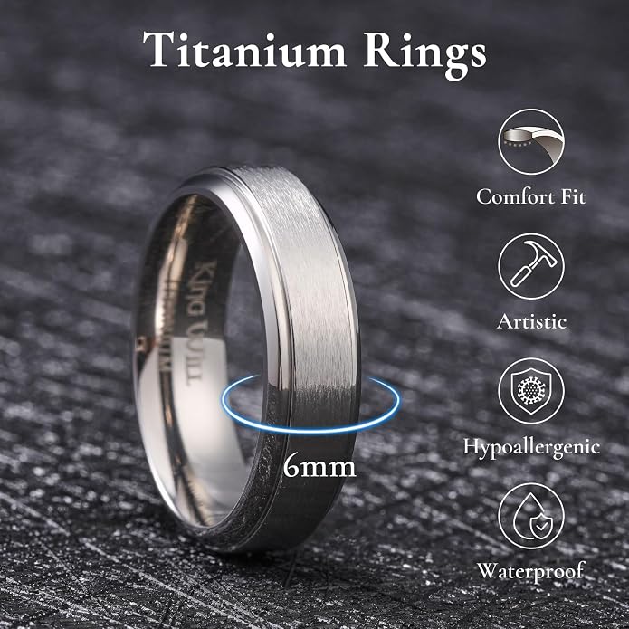 King Will Titanium Wedding Band for Men Women- 3-10mm Width Black/Sliver/Gold High Purity Titanium Promise Wedding Ring Comfort Fit for Daily Wear Size 6-14