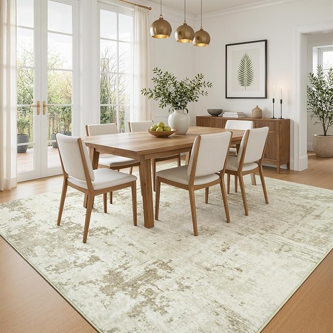 Rugflix 5x7 Area Rugs for Living Room, Washable Large Rug Stain-Resistant Low Pile, Modern Neutral Carpet for Dining Room Home Office Kid Room Nursery Bedroom, Beige