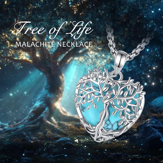 Vito Tree of Life Necklace for Women Men, Silver Plated Copper Teardrop Moonstone/Obsidian/Turquoise/Amethyst/Malachite Crystal Tree Necklace Protection Energy Amulet Jewelry Gift for Mom Wife, 20+2"