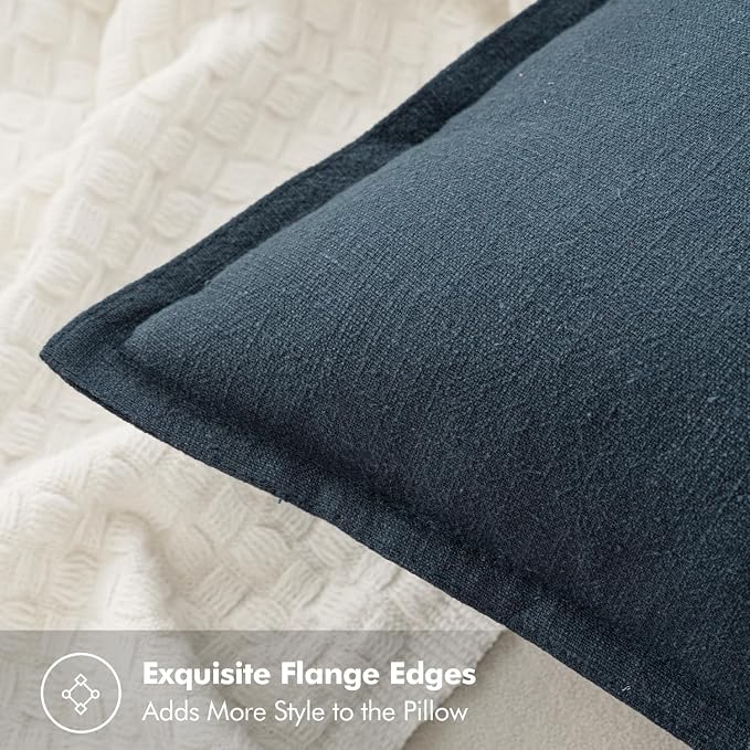MIULEE Decorative Linen Euro Sham Pillow Covers 24x24 Deep Blue | Boho Farmhouse Neutral Couch Throw Pillows for Bed, Pack of 2 Accent Coastal Modern Pillowcases, Sofa Livingroom Home Decor