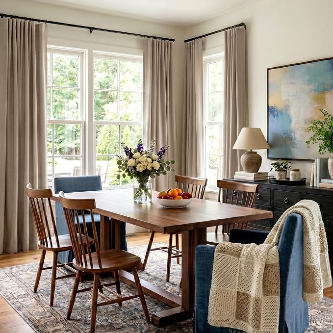 INOVADAY 100% Blackout Curtains for Bedroom, Taupe Black Out Curtains 90 Inch Long, Clip Rings Linen Blackout Drapes, Thermal Insulated Room Darkening for Living Room, 2 Panels - W50xL90